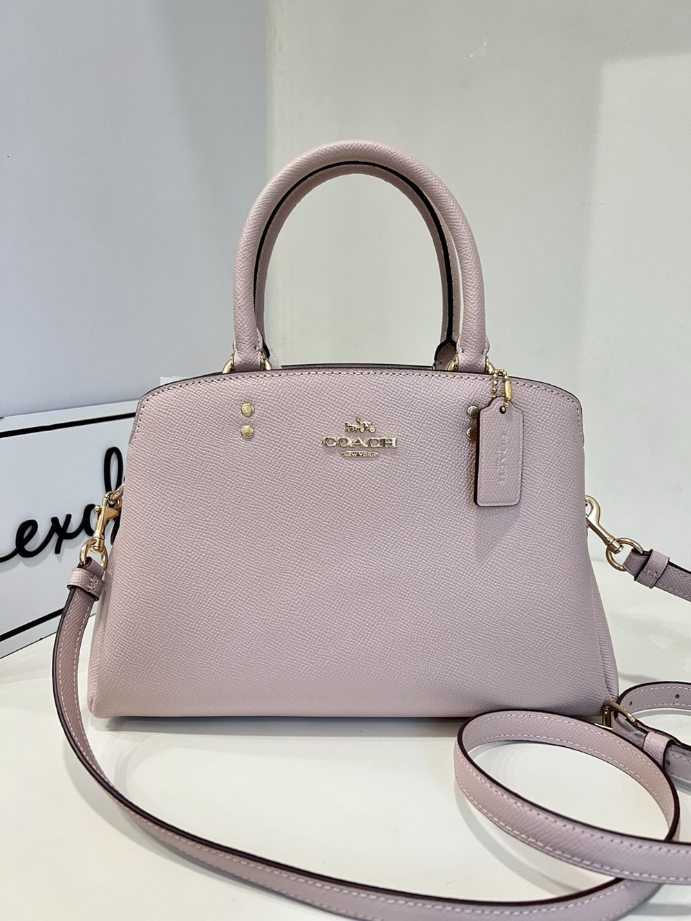 Coach Mini Lillie Carryall Leather Satchel Bag in Light Pink